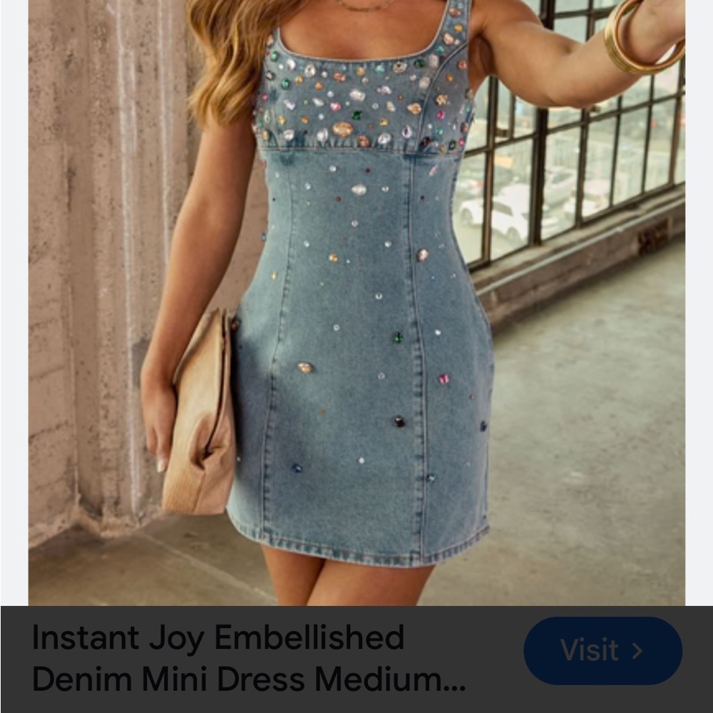 Vici Embellished Blue Denim Mini Dress